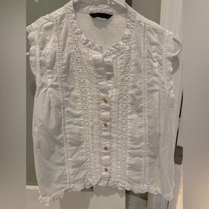 Zara White Sleeveless Eyelet Blouse